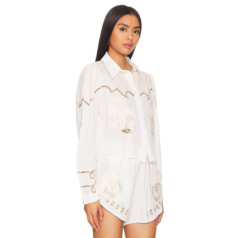 Jen's Pirate Booty Jolene Western Button Down Top Bone White Size M NWT - Picture 12 of 14